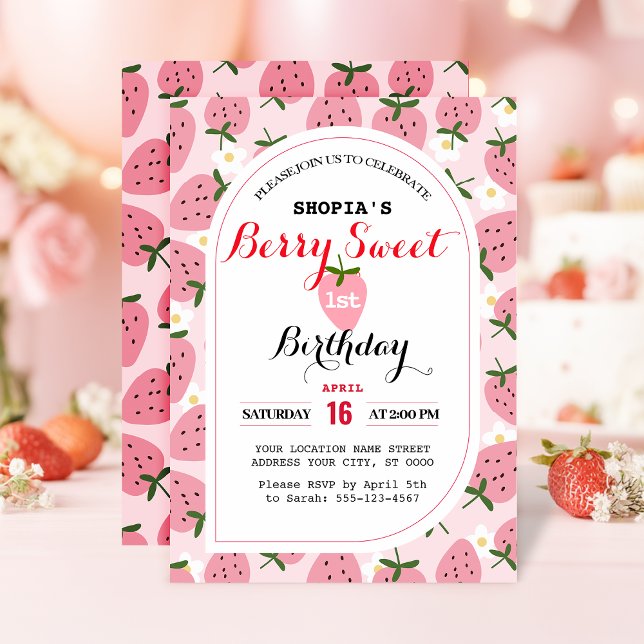 Fraise délice premier anniversaire Invitation (Créateur téléchargé)