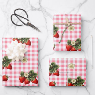 Fraise et rouge en vichy jolies feuilles cadeaux