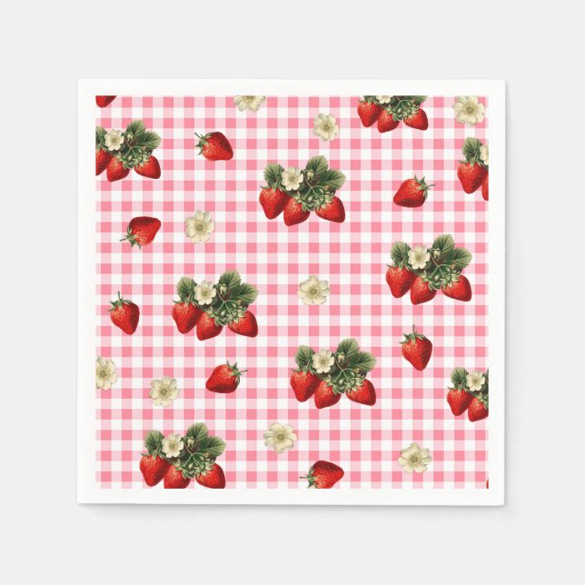 Fraise et rouge en vichy serviettes en papier mign (Devant)