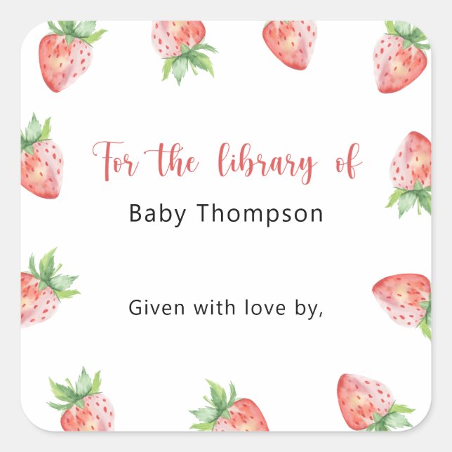 Fraise - Étiquette de livre pour Baby Shower, livr (Devant)