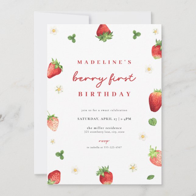 Fraise Girl Berry Première invitation anniversaire (Devant)