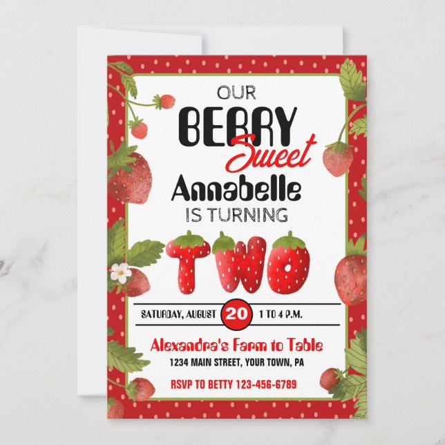Fraise Invitation à la fête du deuxième anniversai (Devant)