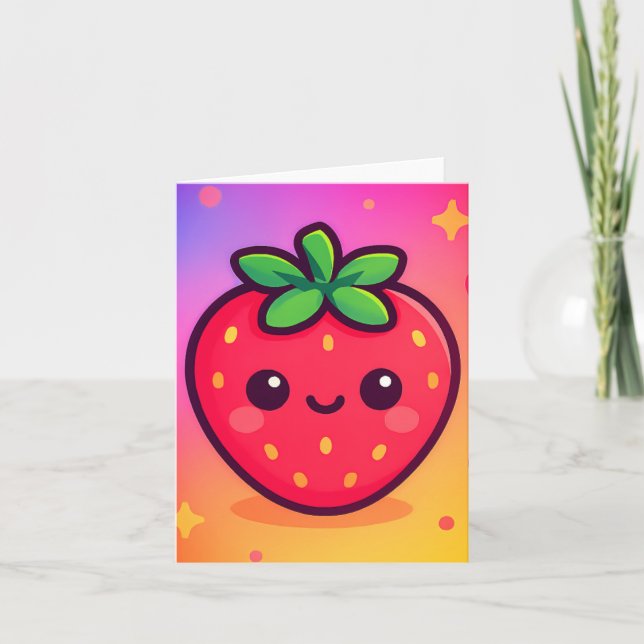 Fraise Kawaii souriante sur Pastel Gradient Backg (Devant)
