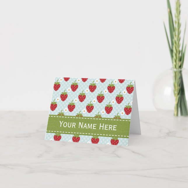 Fraise Merci Cartes Notes Bleu (Devant)