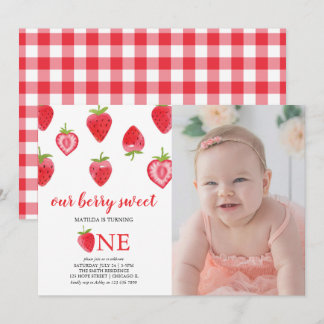 Fraise Premier anniversaire fille photo Invitation