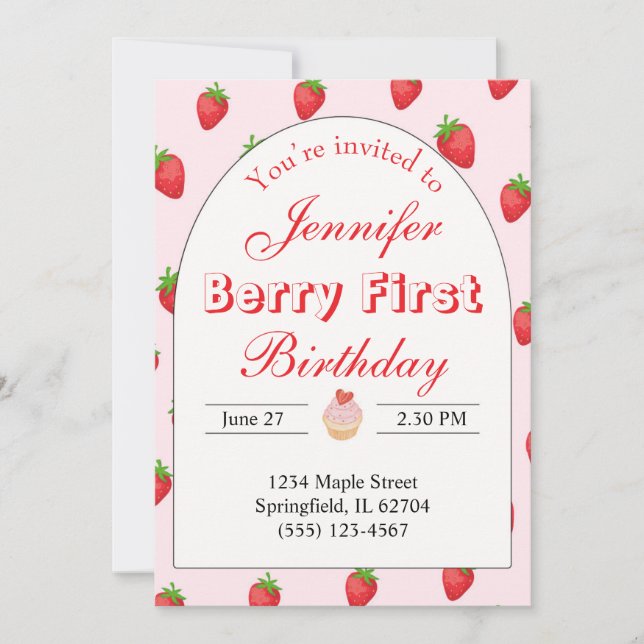 Fraise première invitation anniversaire Berry (Devant)