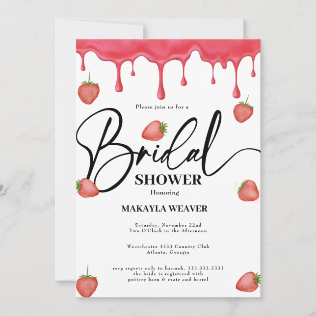 fraise qui est une invitation à la douche nuptiale (Devant)