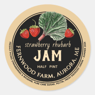 Fraise Rhubarb Jam Jar Étiquette Jelly maison