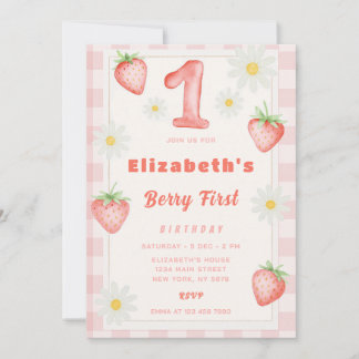 Fraise rose Invitation Anniversaire