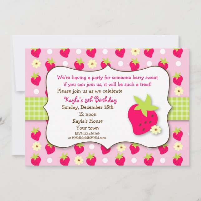 Fraise Sweet Berry Invitations de fête d'anniversa (Devant)