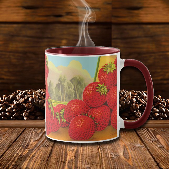Fraise Vintage Cuisine Crate Art Mug (Strawberry Farm Retro Coffee Mug)