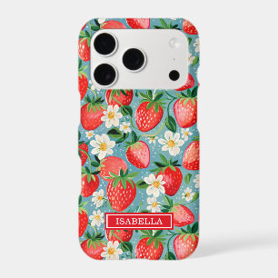 Fraises Aquarelle Sur Monogramme Bleu