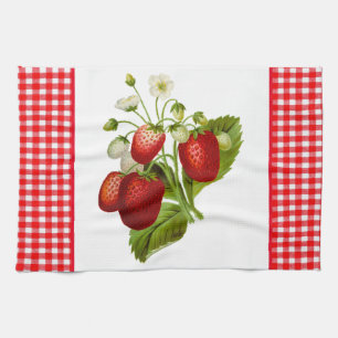 Fraises avec En vichy rouge serviette de cuisine