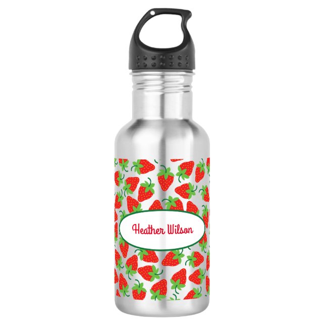 Fraises Cute Kids Bouteille d'eau avec nom (Devant)