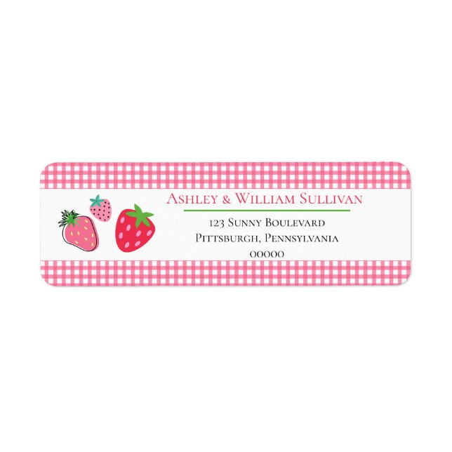 Fraises et chèques roses Adresse de retour (Devant)
