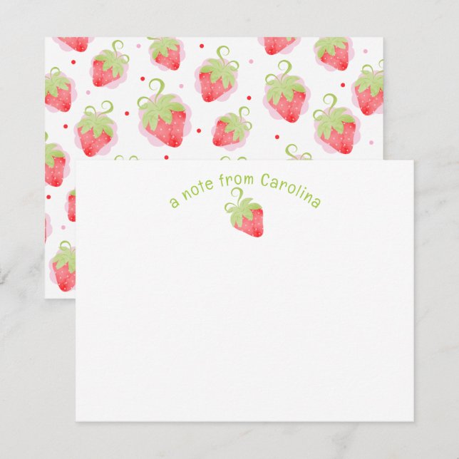 Fraises et points Carte de note fille mignonne (Devant / Derrière)