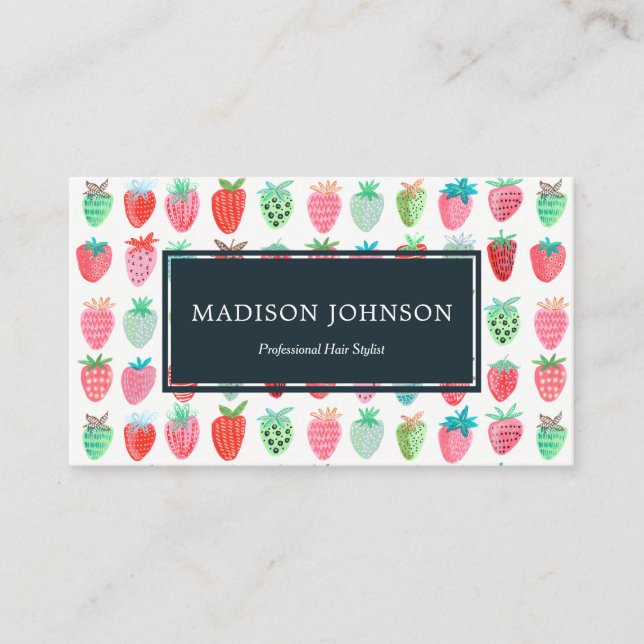 Fraises Monogramme rouge sur mesure | CARTE DE VIS (Devant)
