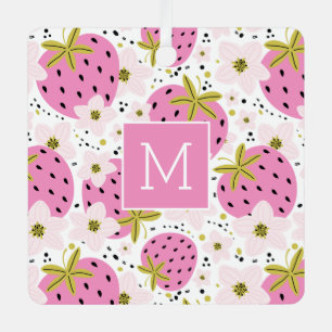 Fraises roses Monogrammes Personnalisés Ornements