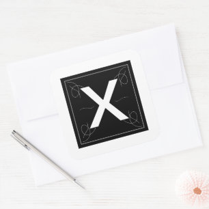 Frame and Flourish Monogram Letter X on White Square Sticker