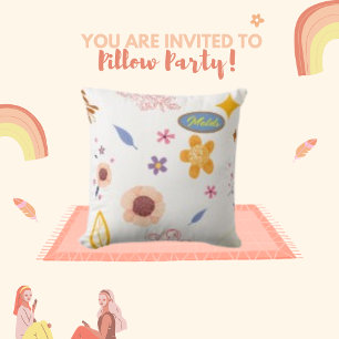 Frame Boundary Blue and Pink Leaves Minimalist Throw Pillow