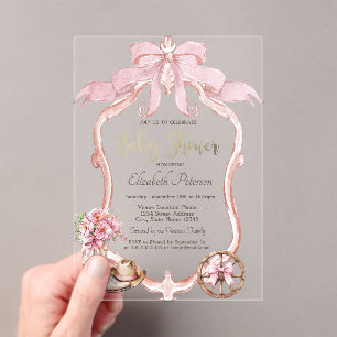 Frame Bow Cowgirl Wester Striped Baby Shower  Acrylic Invitations