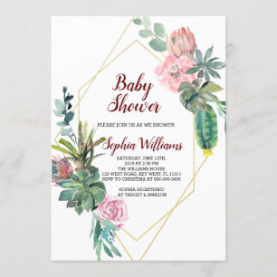 Frame Gold Boho Cactus Baby Shower Invitation