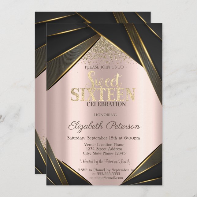 Frame Gold Diamonds Rose Gold  Sweet 16  Invitation (Front/Back)