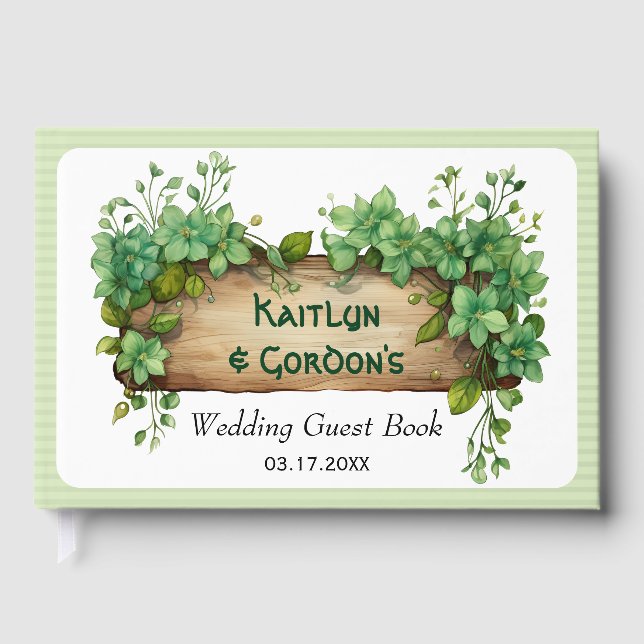 Frame, greenery and stripes St. Patrick wedding Guest Book (Front)