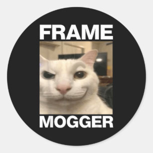 Frame mogging cat meme classic round sticker