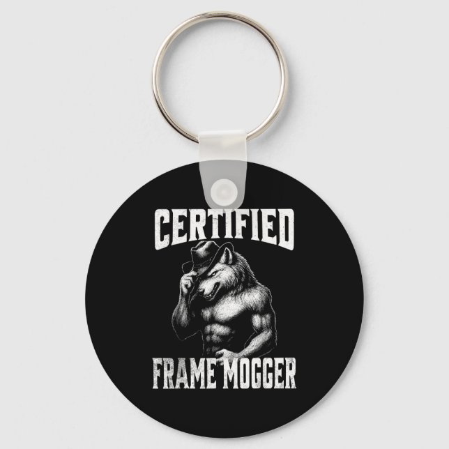 Frame mogging - funny cringe alpha wolf  keychain (Front)