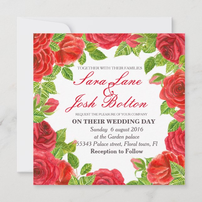 Frame of red roses invitation (Front)