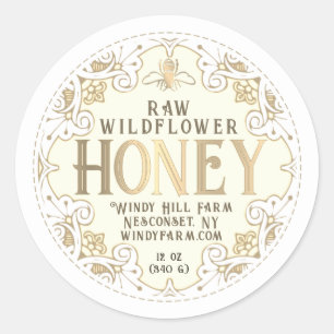 Frame Or Orné Bee Fleur de Lis Étiquette de miel