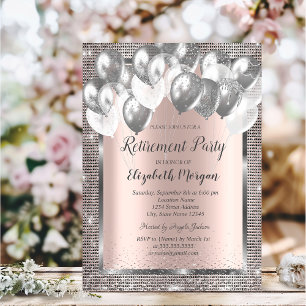 Frame Sequins Balloons Rose Gold Retirement  Invitation