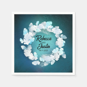 Frame White Feathers Floral Modern Boho Napkin