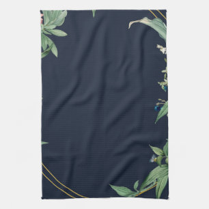 Frame with Green Leaves navy Kitchen Towel