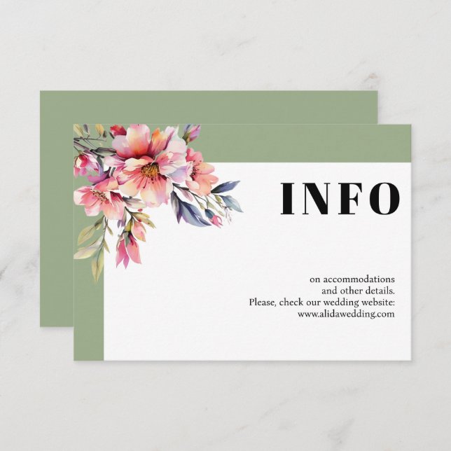 Frame with rhododendron branch and flowers wedding enclosure card (Front/Back)