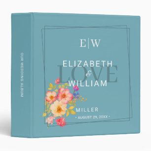  Frame with Roses, Wedding style on retro blue Binder