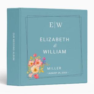  Frame with Roses, Wedding style on retro blue Binder