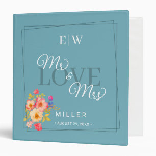  Frame with Roses, Wedding style on retro blue Binder