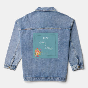  Frame with Roses, Wedding style on retro blue Denim Jacket