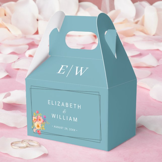  Frame with Roses, Wedding style on retro blue Favor Box (Wedding)