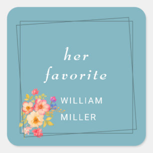 Frame with Roses, Wedding style on retro blue Square Sticker
