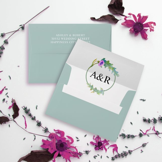 Frame with watercolor flower and initials wedding envelope (Creator Uploaded)