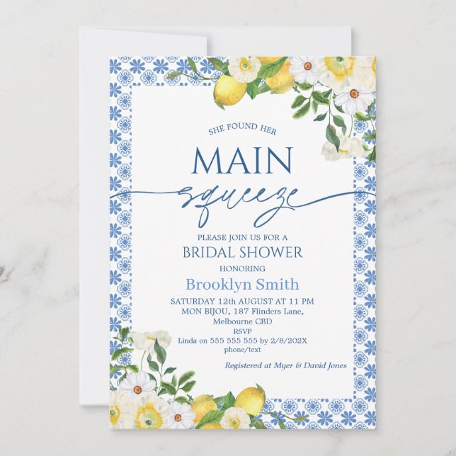 Frame Yellow Floral Lemon Themed Bridal Shower Invitation (Front)