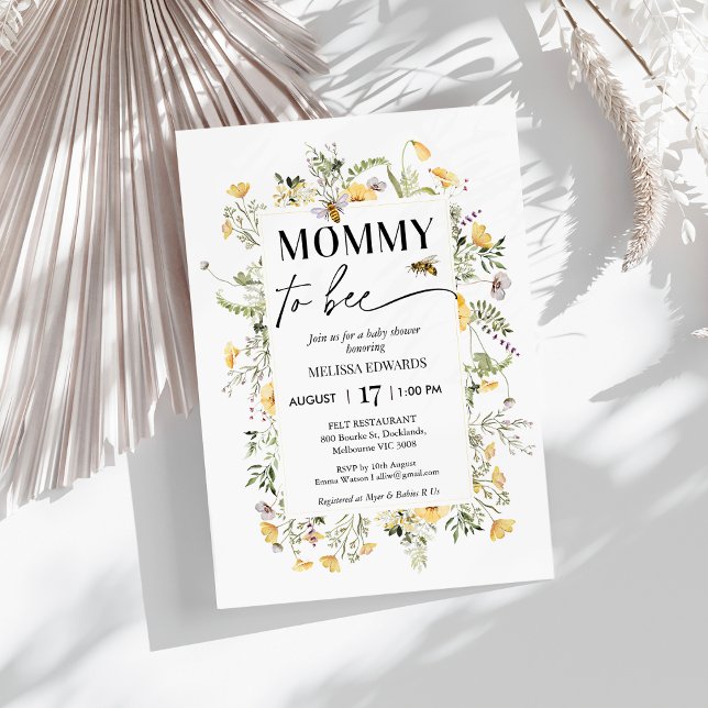 Frame Yellow Wildflower Mommy To Bee Baby Shower Invitation (Mommy to Bee Baby Shower Invitation, Gender Neutral, Yellow Wildflowers, Bee Themed Baby Shower )
