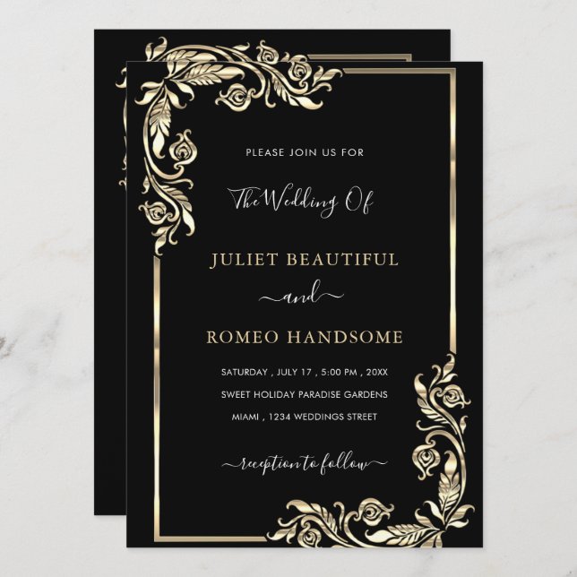 Framed Black God Wedding Invitation Template (Front/Back)