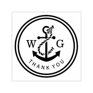 Framed Boat Anchor with Couple Monogram Thank You Self-inking Stamp