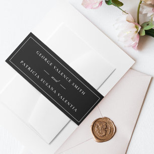 Framed   Calligraphy Elegant Tuxedo Black Wedding Invitation Belly Band