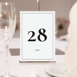 Framed   Calligraphy Elegant White Black Wedding Table Number