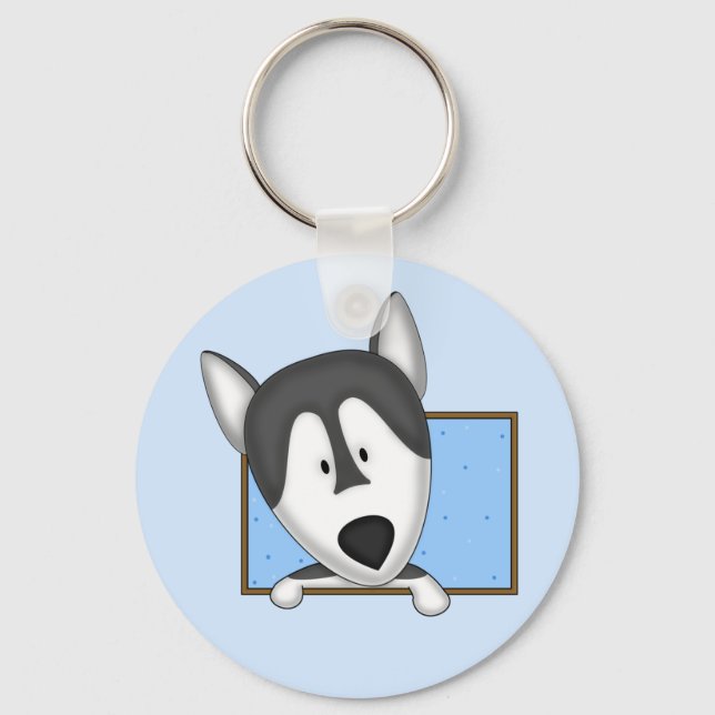 Framed Cartoon Alaskan Malamute Keychain (Front)